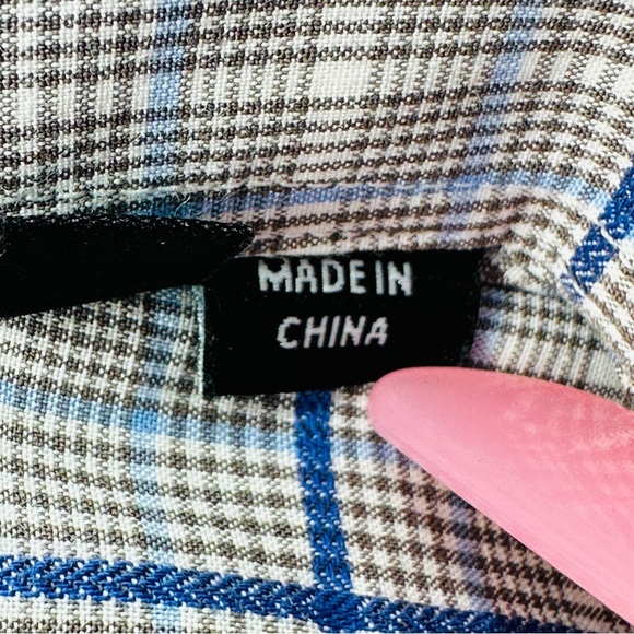 Hugo Boss Shirt Mens 15.5 Blue Plaid Cotton Sharp Fit Button Up Long Sleeves - Picture 6 of 11